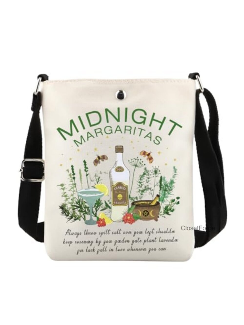 POFULL Crossbody Bag Cotton Linen Adjustable Strap Snap Closure